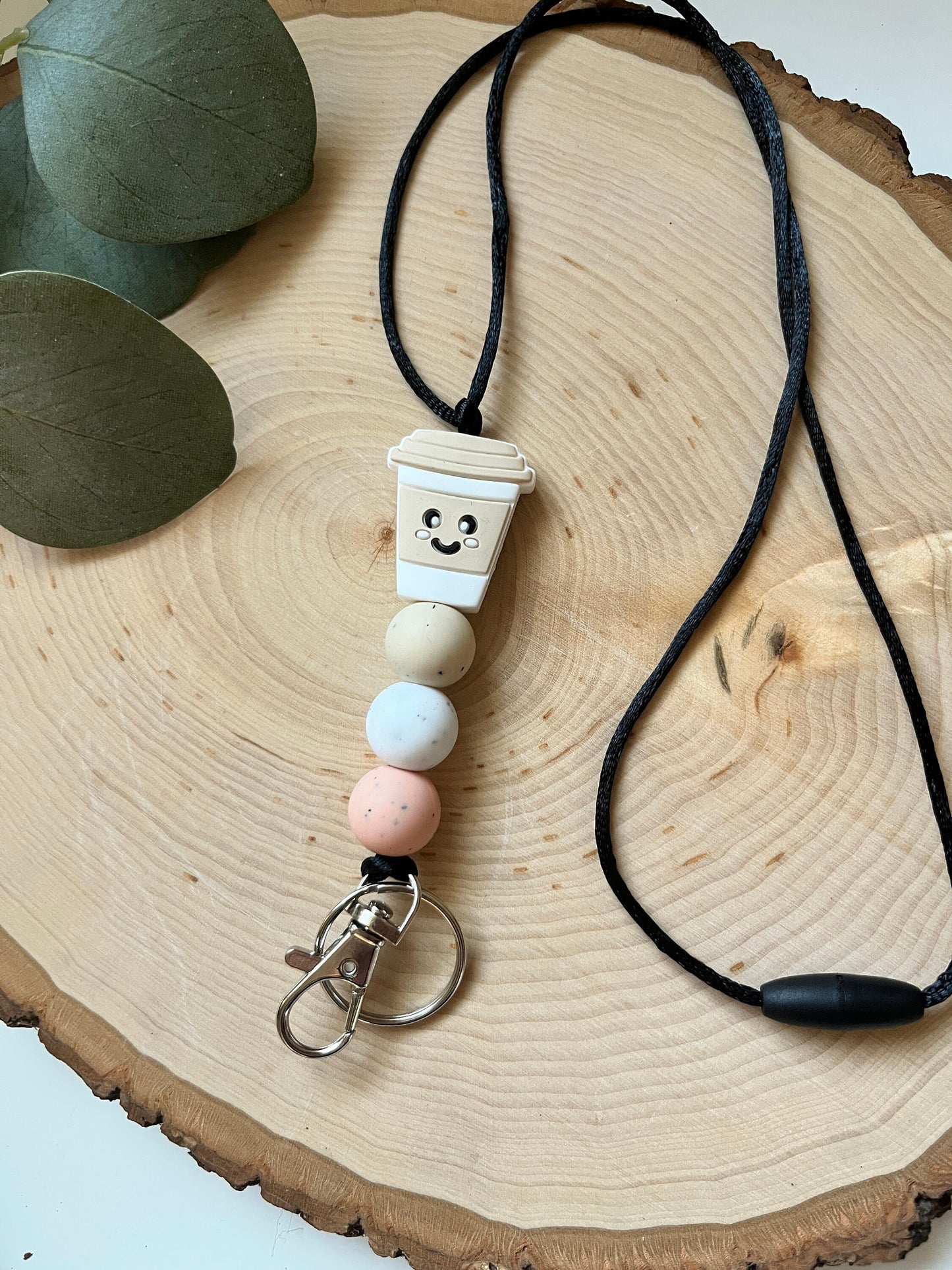 Neutral Coffee Silicone Beaded Lanyard