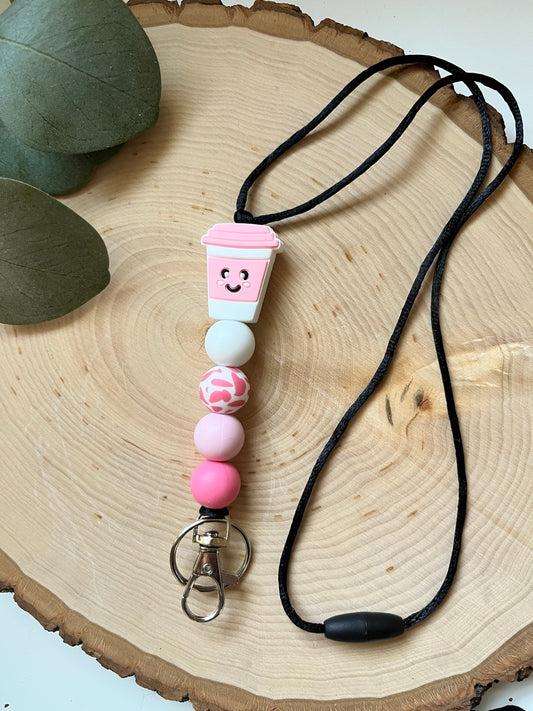 Pink Coffee Silicone Beaded Lanyard