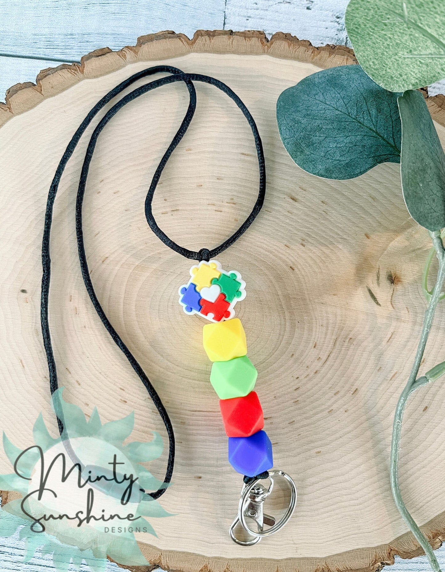 Autism Awareness Puzzle Silicone Beaded Lanyard