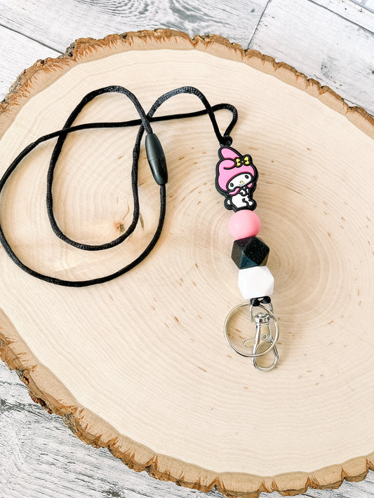 Melody Pink Bunny Kawaii Silicone Beaded Lanyard