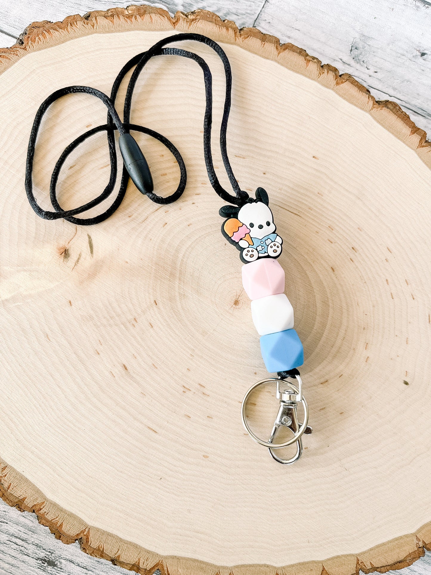 Kawaii White Dog Silicone Beaded Lanyard