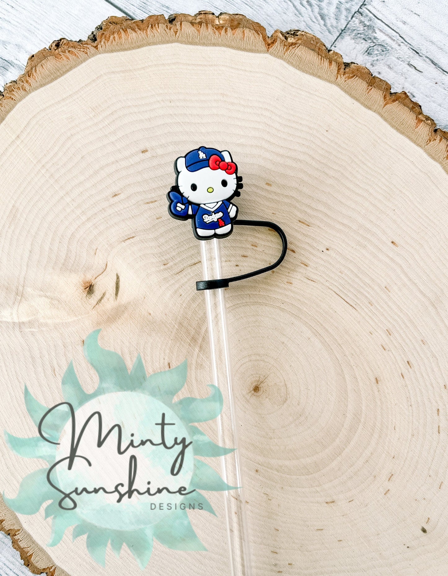 Blue HK Kitty Dodger Straw Topper Charm